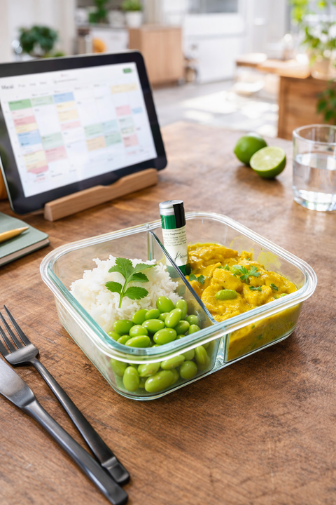 Hähnchen-Kokos-Curry „Anapurna“ mit Sojabohnen und Basmati Reis