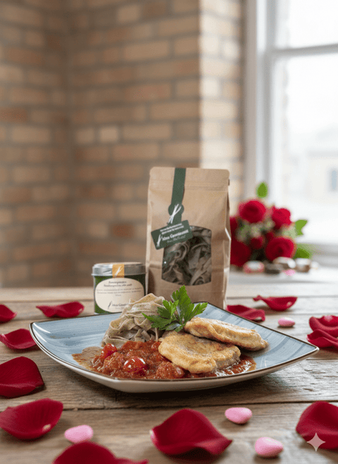 Piccata Milanese auf Tomatencassoulette und Tagliatelle - www.altesgewuerzamt.de