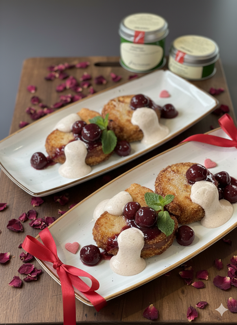 Verliebter Ritter mit heißen Kirschen und Zimtblütenschaum