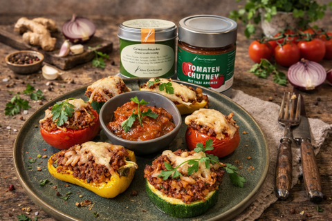 Gefülltes Gemüse mit Hackfleisch-Bulgur und „AGA“ Tomaten-Chutney - www.altesgewuerzamt.de