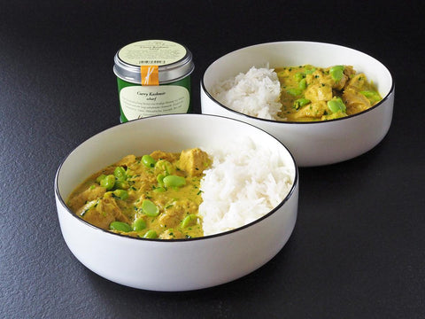 Hühnchen-Kokos-Curry „Kashmir“ mit Sojabohnen und Basmati Reis - www.altesgewuerzamt.de